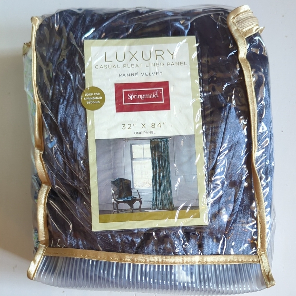 New Springmaid Blue Crushed Velvet Curtain Panel 32" W x 84" L